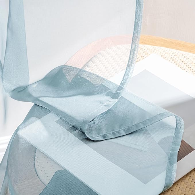 MIULEE Sky Blue Sheer Curtains 84 Inches Long, 4 Panels Set, Light Filtering Rod Pocket Voile Drapes for Living Room and Bedroom, Airy Soft Fabric Window Treatments, 42 x 84 Inches