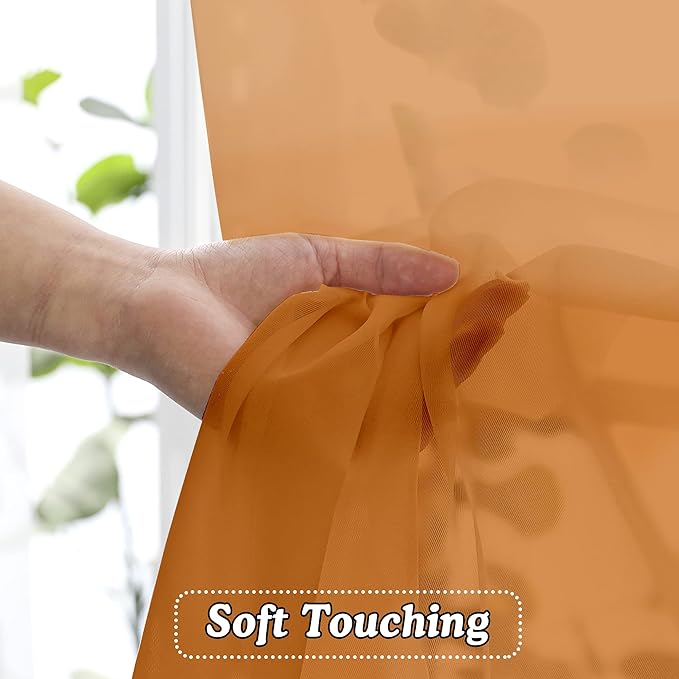 OVZME 2 Panels Solid Color Orange Sheer Curtains 96 Inches Long, Elegant Window Voile Panels/Draperies/Treatment for Living Room & Sliding Glass Door, 2 Panels = 84" W, Each 42" Wx96 L