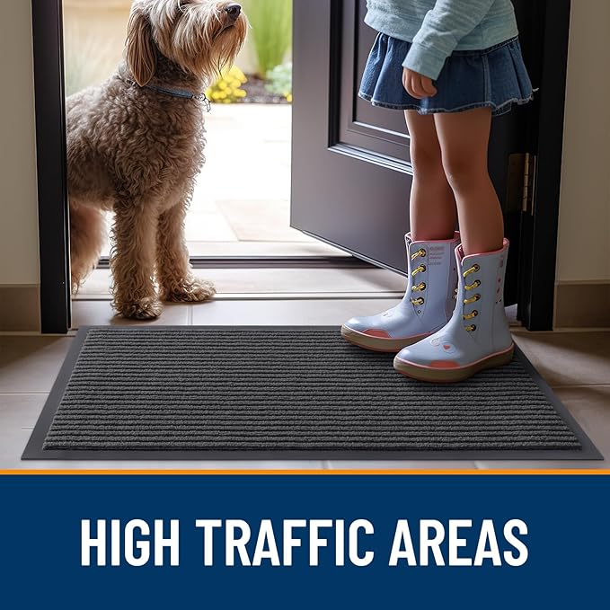 OLANLY Front Door Mat Indoor Outdoor Entrance, Waterproof Heavy Duty Doormat, Fade Resistant, Low Profile, Easy Clean Patio Porch Welcome Floor Mats for Entry, 59x23, Charcoal Grey