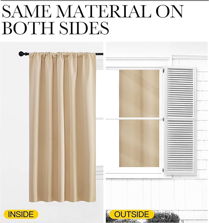 NICETOWN Room Darkening Curtains for Bedroom - Triple Weave Home Decoration Thermal Insulated Solid Drapes for Patio Door (Biscotti Beige, Set of 2 Panels, 70 x 95 Inch)