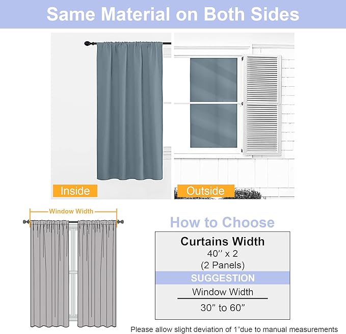 Simplebrand Ava Stone Blue Blackout Curtains for Bedroom 84 Inch Length 2 Panels Set, Solid Thermal Insulated Privacy Living Room Window Treatment Curtains Blackout Drapes, W40 x L84 Inch, Stone Blue