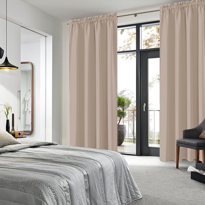 DWCN Blackout Curtains for Living Room Thermal Insulated, Energy Saving & Noise Reducing Bedroom Curtains, Camel, W 52x L 95 Inch, Set of 2 Rod Pocket Curtain Panels