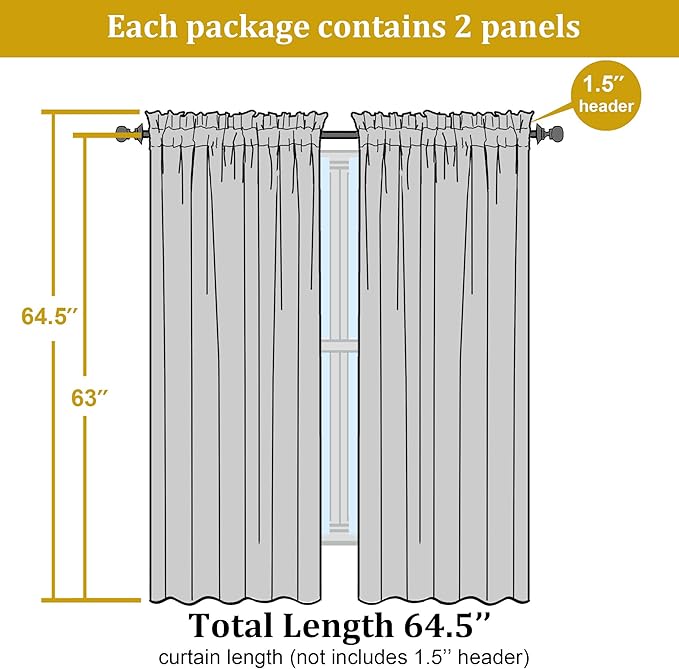 OWENIE Sheer Curtains 63 inch Length 2 Panels Set, Rod Pocket Voile Fimly Sheer Drapes for Living Room/Bedroom, 2pcs, Each 42" W x 63" L，Turquoise Blue