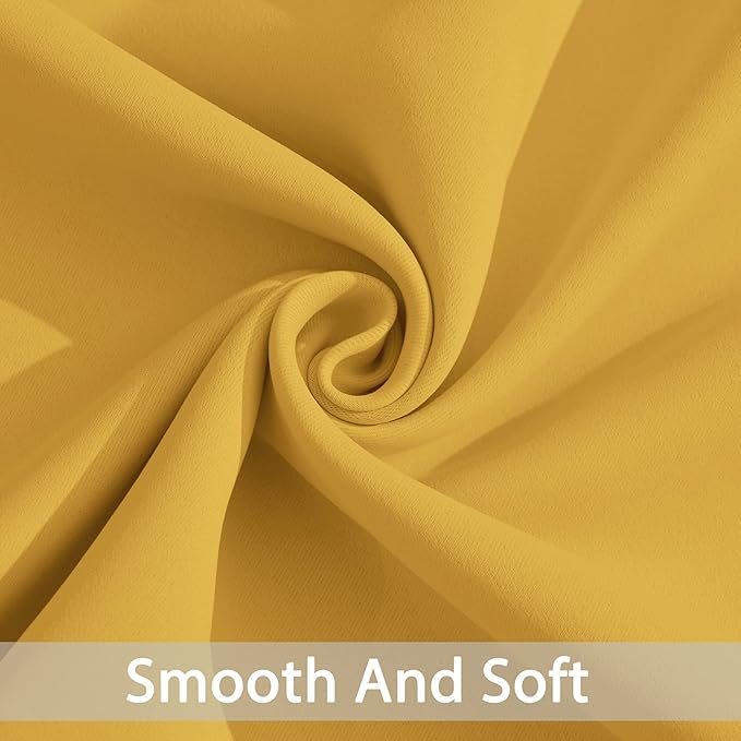 Yakamok Grommet Room Darkening Soft Thermal Insulated Mustard Yellow Blackout Curtains Window Panels for Bedroom, Width 52 Inch by Length 96 Inch, Two Curtain Panels