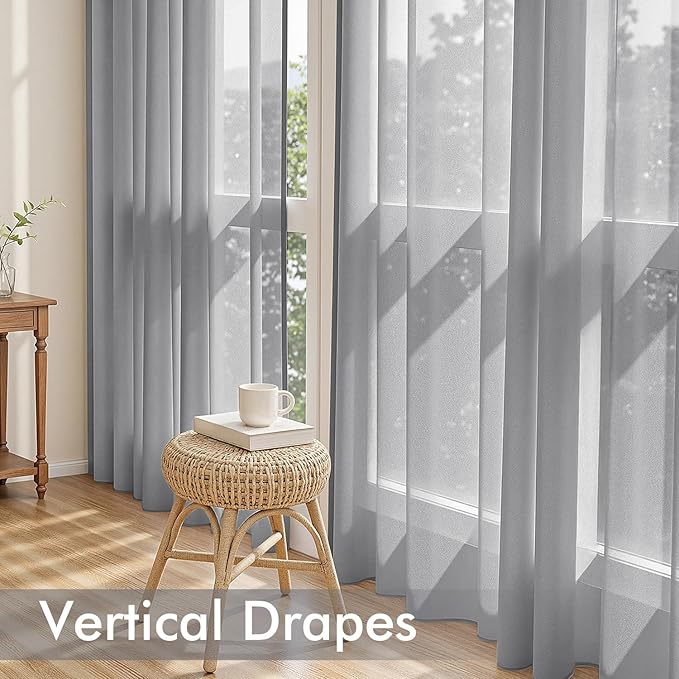 MIULEE Dark Grey Sheer Curtains 72 Inches Long, 4 Panels Set, Rod Pocket Light Filtering Window Drapes for Bedroom and Living Room, Elegant Airy Fabric, 54 x 72 Inches