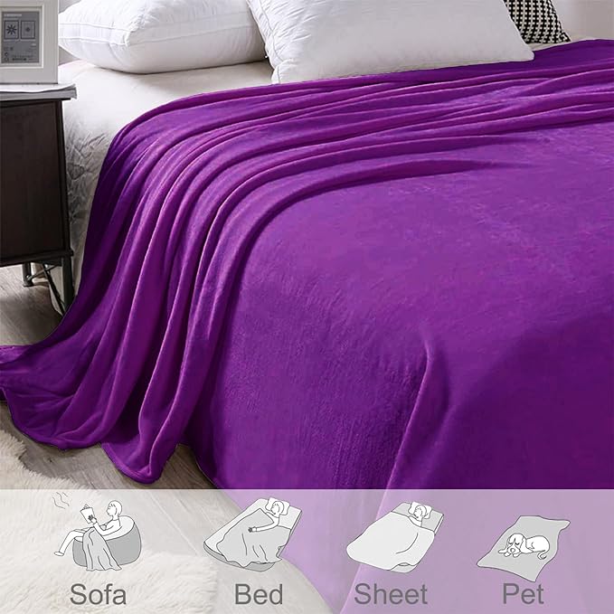 Exclusivo Mezcla Fleece Purple Throw Blanket for Couch, Sofa, Super Soft and Warm Blankets, All Season, Cozy, Plush, Lightweight, 50x60 Inches