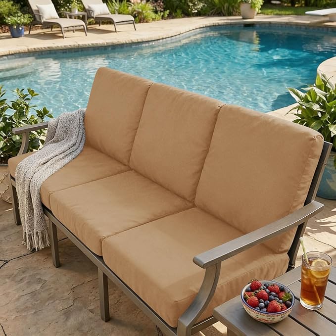 hyha Milk Silk Couch Cushion Covers, Soft Magic Sofa Covers Washable for 2 Cushion Couch, Stretch Sectional Outdoor Cushion Covers for Patio Furniture with Elastic Bottom(2 Packs, Camel)