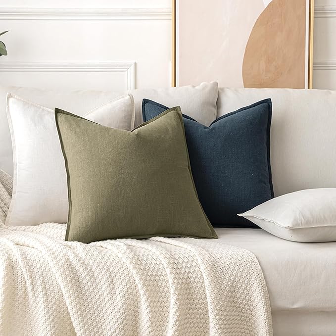MIULEE Decorative Linen Euro Sham Pillow Covers 22x22 Inch Cream White Boho Farmhouse Neutral Couch Throw Pillows for Bed Pack of 2 Accent Modern Pillowcase Sofa Livingroom Home Decor