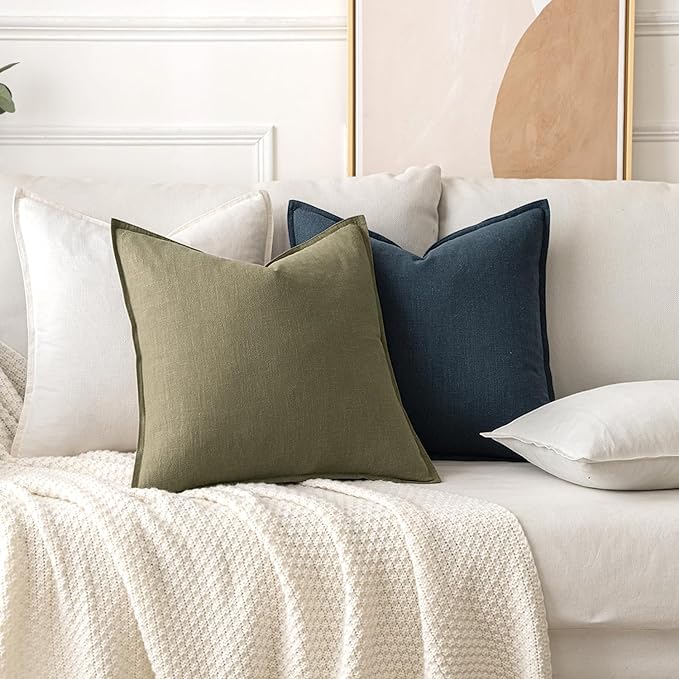 MIULEE Decorative Linen Euro Sham Pillow Covers 26x26 Light Olive Green Boho Farmhouse Neutral Couch Throw Pillows for Bed Pack of 2 Accent Modern Pillowcase Summer Sofa Livingroom Home Decor