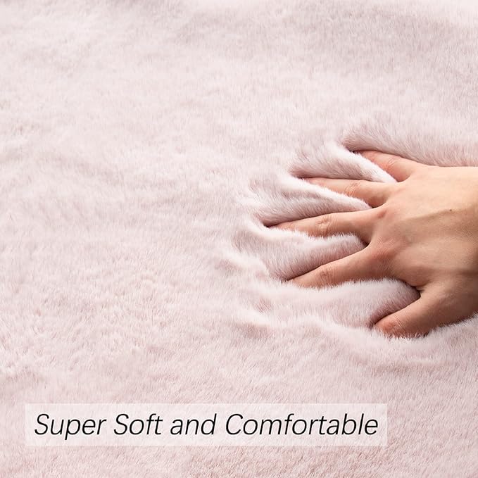 ORINOVA Shag Rug 6x9 Area Rugs for Living Room Pink Fuzzy Washable Faux Rabbit Furry Fur Rugs Bedroom Nursery Rug