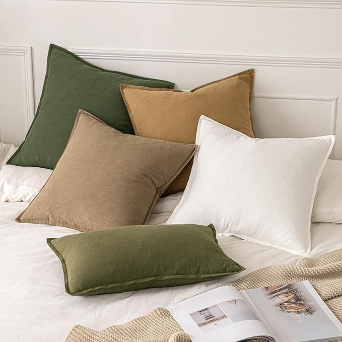 MIULEE Decorative Linen Euro Sham Pillow Covers 28x28 Inch Dark Olive Green Boho Farmhouse Neutral Spring Couch Throw Pillows for Bed Pack of 2 Accent Modern Pillowcase Sofa Livingroom Home Decor