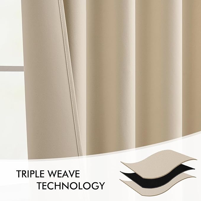 MIULEE Cream Beige Back Tab Light Blocking Curtains 132 Inch Length 2 Panels Set for Living Room Bedroom Privacy, Rod Pocket/Pinch Pleat Thermal Insulated Room Darkening Pleated Blackout Drapes