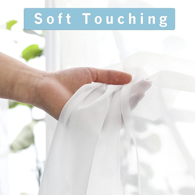 OWENIE Sheer White Curtains 144 inch Extra Long, Elegant and Airy Drapes Translucent Window Treatments for Living Room/Bedroom, White, 2 Panels=84" Wide