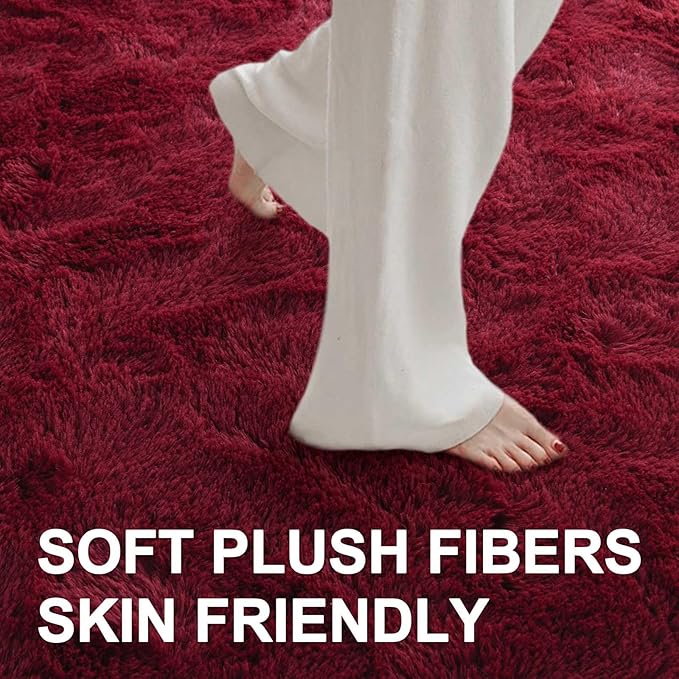 Area Rugs for Living Room, 5x7 Feet Soft Fluffy Shagg Plush Rug High Pile Large Indoor Modern Non-Slip Floor Carpet for Bedroom Nursery Girls Kids Home Room Dorm Decor Aesthetic Burgundy
