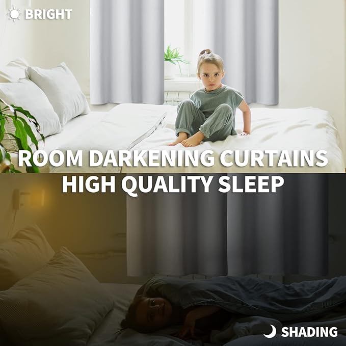 BGment Room Darkening Curtains 63 Inches Long - Grommet Thermal Insulated Drapes Window Treatment Curtains for Bedroom, 2 Panels, 38 x 63 Inch, Greyish White