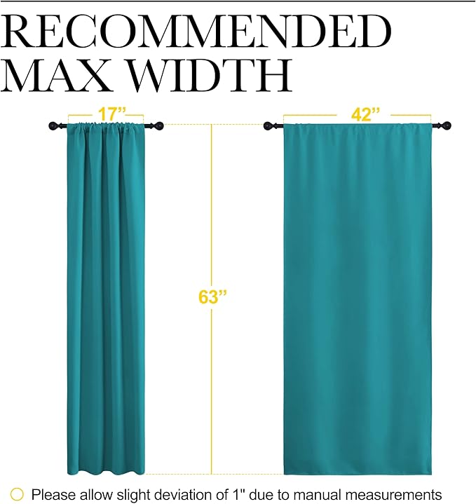 NICETOWN Peacock Blue Blackout Curtains Panels for Window, Thermal Insulated Rod Pocket Blackout Drapes/Draperies for Living Room (2 Panels, W42 x L63 inches)