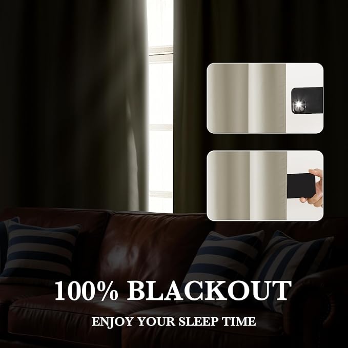 RYB HOME 100% Blackout Short Curtains for Small Window, Thermal Insulated Total Room Darkening Noise Reducing Curtains for Kitchen Bathroom Basement, 52 inches Wide by 36 inches Long, Natural