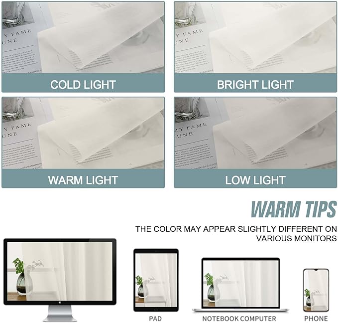 Ivory Small Sheer Curtains 2 Panels Set, Kitchen Curtains 36 Inch Length, Elegant Light Filtering Short Window Drapes for Living Room Bedroom, Dual Rod Pocket Design, 2x42Wx36L Inches