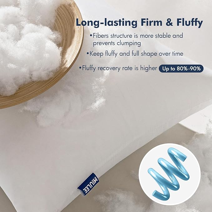 MIULEE Throw Pillows Inserts, Pack of 4 18x18 Inch 100% Virgin Fiber Filling Bed Couch Pillows