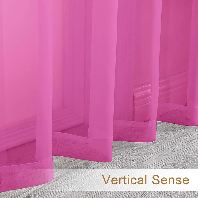 Chyhomenyc Hot Pink Sheer Curtains 72 Inch Length 2 Panels, Light Filtering Soft Airy Rod Pocket Voile Window Curtain Drapes for French Door Bedroom Living Room, Each 42Wx72L