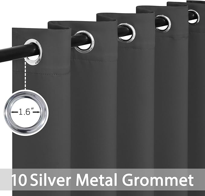 Yakamok Blackout Curtains Room Darkening Thermal Insulated Window Panels,Solid Grommet Top Drapes for Bedroom/Living Room(70Wx84L, Charcoal Grey, 2 Panels)