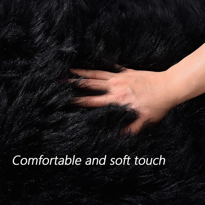 Latepis Black Faux Fur Round Rug 6.7ft Shag Sheepskin Rug for Bedroom Fluffy Carpet for Living Room Furry Rugs for Playroom Luxury Home Decor