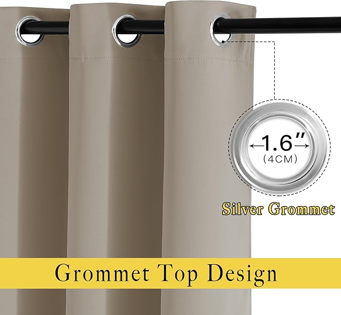 NICETOWN Doorway Curtains for Living Room 78 inches Long, Grommet Privacy Light & Sound Reducing Room Darkening Window Treatments for Living Room, 2 Panels, Taupe, W52 x L78