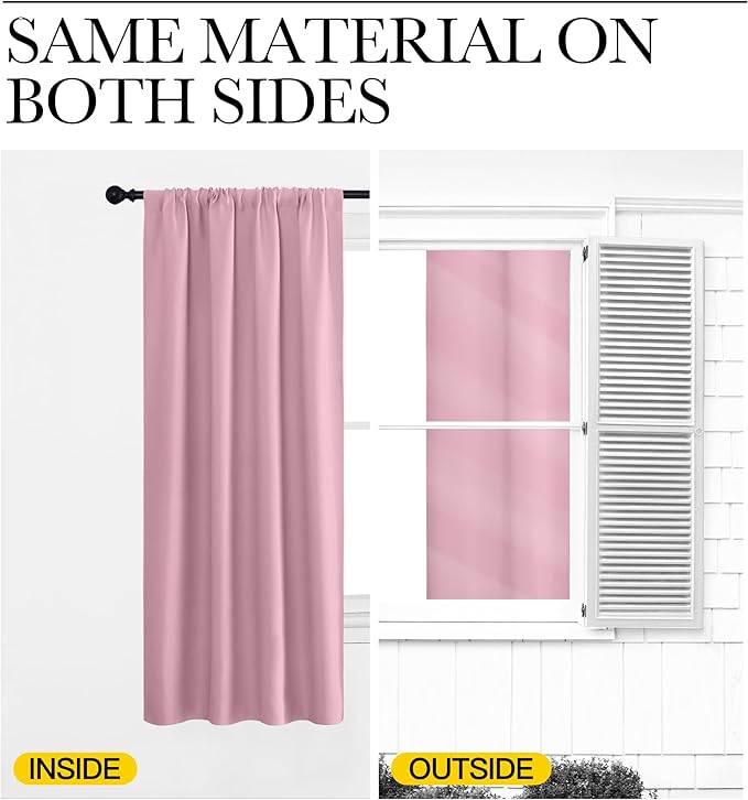NICETOWN Blackout Curtains for Living Curtains, Rouge Pink, 2 Panels, 42 by 72, Room Darkening Window Curtain Panels, Easy-Care Solid Thermal Insulated Draperies/Drapes for Daughter Room