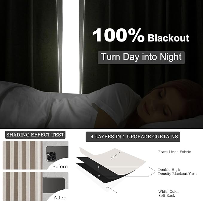 Topfinel 108 Inches Long Blackout Linen Curtains for Living Room,Extra Long Panels Large Window Room Darkening Textured Cold Block Rustic Acoustic Heavy Ivory Track Curtains 2 Panels