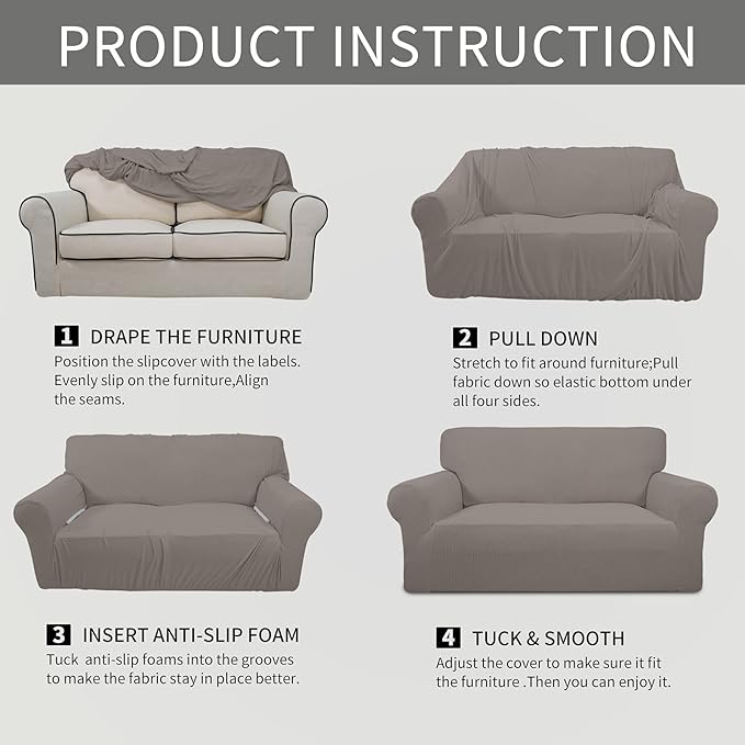 Easy-Going Stretch Loveseat Slipcover 1-Piece Sofa Cover Furniture Protector Couch Soft with Elastic Bottom for Kids Polyester Spandex Jacquard Fabric Small Checks (Loveseat, Taupe)