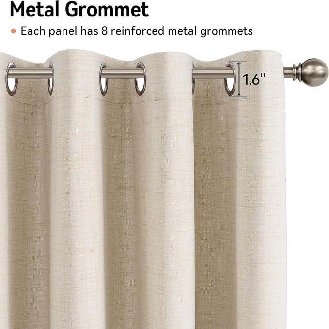 100% Blackout Shield Linen Blackout Curtains for Bedroom, Butter Cream Grommet Curtains for Living Room, Thermal Insulated Room Darkening Drapes for Nursery, Boho Home Decor, 50" W x 96" L, 2 Panels