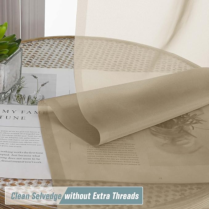 Taupe Sheer Curtains 90 Inches Long 2 Panels, Light Filtering Solid Sheer Curtains for Bedroom Living Room, Lightweight Soft Airy Window Voile Sheer Drapes, Dual Rod Pocket, 2x42Wx90L Inches