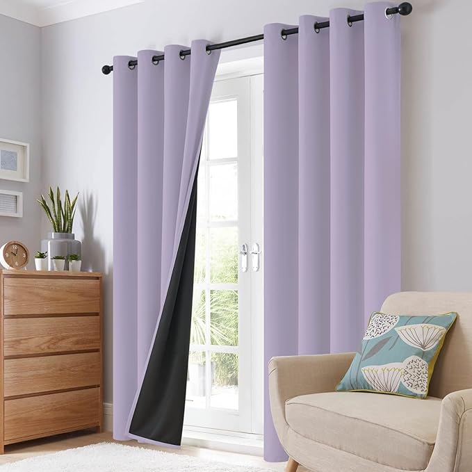 SimpleHome 100% Blackout Curtains for Bedroom,Thermal Insulated Lilac Grommet Window Drapes Room Darkening Curtains for Living Room with Black Back,38 x 63 Inch,2 Panels