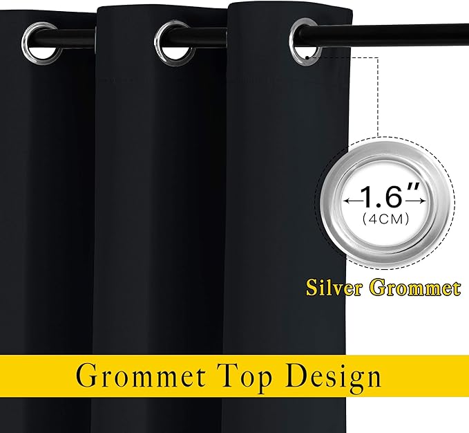NICETOWN Blackout Curtains 63 inch Length 2 Panels Burg - Easy Care Solid Thermal Curtains Grommet Blackout Window Treatments for Bedroom/Kids Room (W52 x L63, Black)