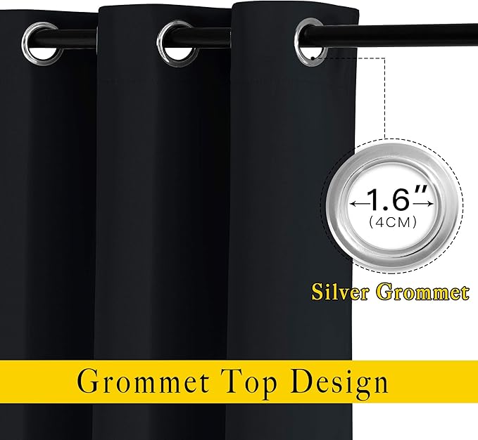 NICETOWN Black Blackout Curtains 80 inch Length 2 Panels Set - Grommet Thermal Insulated Window Treatments Light & Sound Blocking Drapes for Living Room/Doorway, W46 x L80