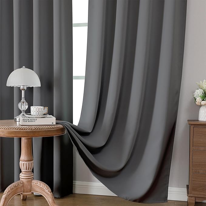 CUCRAF Custom Blackout Curtains for Bedroom Living Room, Rod Pocket Room Darkening Curtain Thermal Insulated Light Blocking Window Drapes 1 Panel (Custom Size, Light Grey)