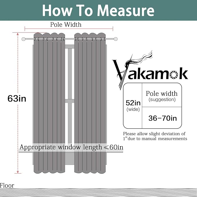 Yakamok Curtains 63 Inch Length Room Darkening Thermal Insulated Window Treatment Curtain Drapes with Grommet for Living Room(2 Panels,52Wx63L, Beige)