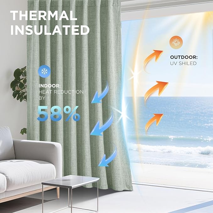 Joydeco Blackout Curtains for Bedroom - 100% Light Blocking 2 Panels Sage Green Drapes 42" W x 84" L, Thermal Insulated Room Darkening Curtains, Linen Textured for Living Room, Rod Pocket & Back Tabs
