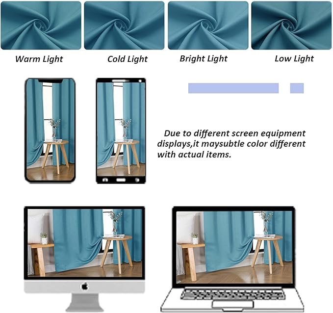 Simplebrand Ava Turquoise Short Blackout Curtains for Bedroom 45 Inches Long 2 Panels Set, Solid Thermal Insulated, Energy Saving Window Treatment Curtains Blackout Drapes, W40 x L45 Inch, Turquoise