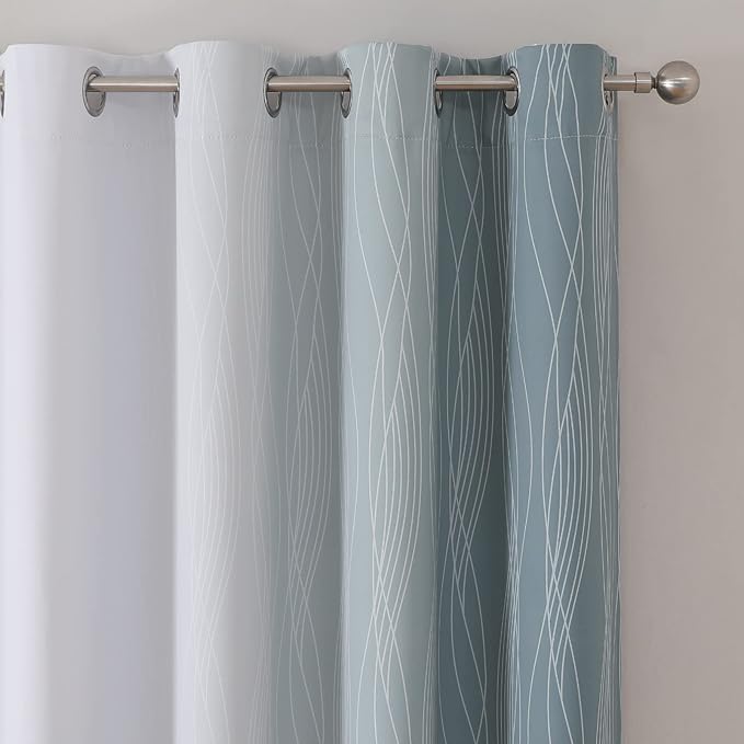 Estelar Textiler Stone Blue and Greyish White Blackout Curtains 84 Inches Long,Full Room Darkening Grommet Curtains for Bedroom,Thermal Insulated Ombre Blackout Drapes for Living Room,52Wx84L,2 Panels
