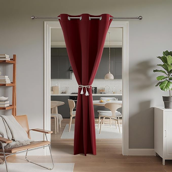 Joydeco Blackout Door Curtain for Doorway Privacy 72 Inches Long, Grommet Closet Curtain for Open Closet, Room Divider for Bedroom Living Room (Burgundy Red, 52Wx72L, 1 Panel)