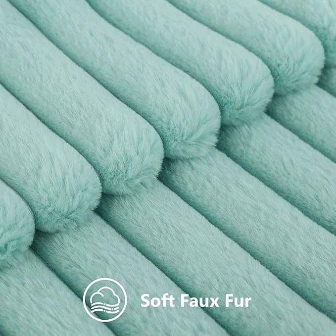 decorUhome Summer Cozy Faux Fur Throw Pillow Covers 12x20 Set of 2 Decorative Soft Plush Striped Lumbar Modern Farmhouse Boho Couch Pillow Cases with Velvet Back for Sofa Bed Living Room, Aqua
