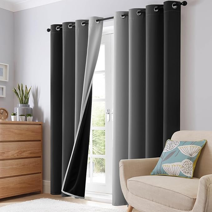 SimpleHome Ombre 100% Blackout Curtains for Bedroom, Full Light Blocking Black and Greyish White Curtains, Thermal Insulated Grommet Window Drapes for Living Room,2 Panels, 42x63 inches Length