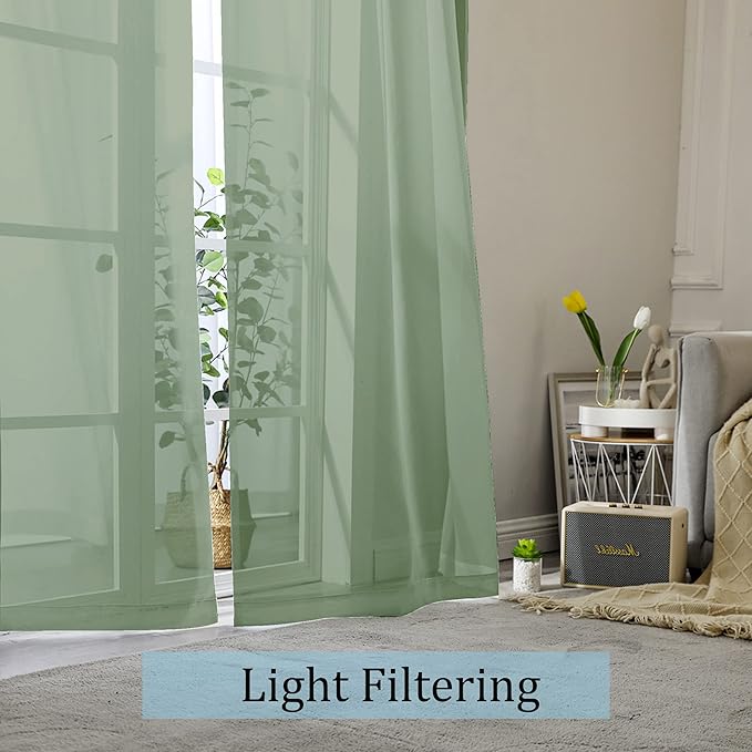 OWENIE Sage Green Sheer Curtains 96 Inches Long 2 Panels Set, Elegant Sheer Curtains for Bedroom Living Room, 2Pcs Each 42" W x 96" L,Total Wide 84 Inch, Sage Green