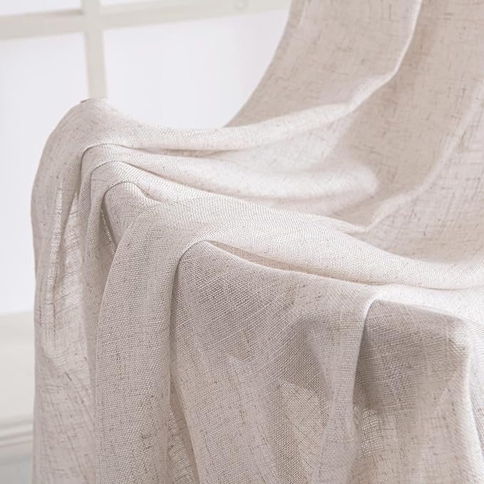 MIULEE White Linen Curtains 108 Inches Long for Bedroom Living Room, Soft Thick Linen Textured Window Drapes Semi Sheer Light Filtering Rod Pocket Back Tab Burlap Look Farmhouse Decor, 2 Panels