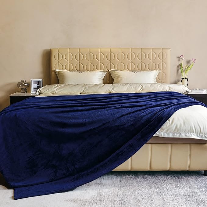 JIAHANNHA Navy Blue Fleece Throw Blankets Queen Size 90 by 90 Inches for Bed Sofa Couch 280GSM,Super Soft Cozy and Luxury Bed Blanket for All Season