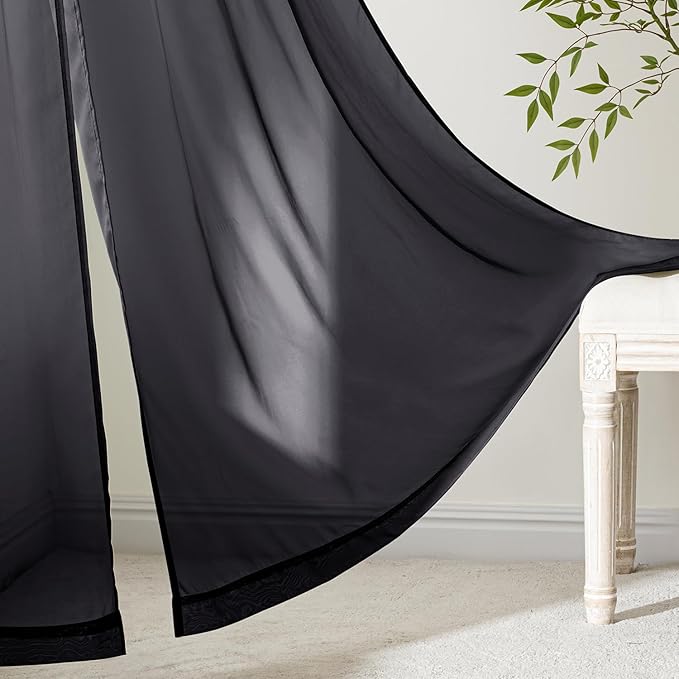 MIULEE Black Curtains 24 Inch Length for Small Window,4 Panels Set, Short Sheer Curtains Rod Pocket Light Filtering Tier for Kitchen/Bathroom/Basement, 42W x 24 Inches