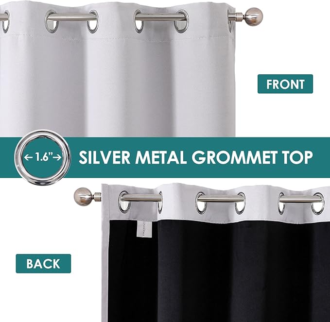 ChrisDowa 100% Blackout Curtains 72 inch Long for Bedroom with Black Liner, 2 Thick Layers Total Blackout Thermal Insulated Grommet Window Curtains 2 Panels Set (Greyish White, 42 x 72 Inch)