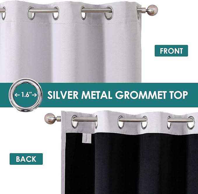 ChrisDowa 100% Blackout Curtains for Bedroom with Black Liner, 2 Thick Layers Total Blackout Thermal Insulated Grommet Long Window Curtains 2 Panels Set (Greyish White, 52 x 95 Inch)