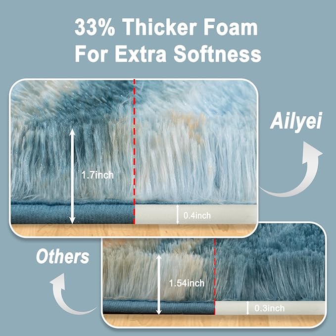 Soft Runner Rugs for Bedroom Hallways, 2x4 Abstract Blue Fluffy Shag Throw Area Rug Non Slip for Bedside Dorm, Long Shaggy Furry Carpet for Nursery Living Room